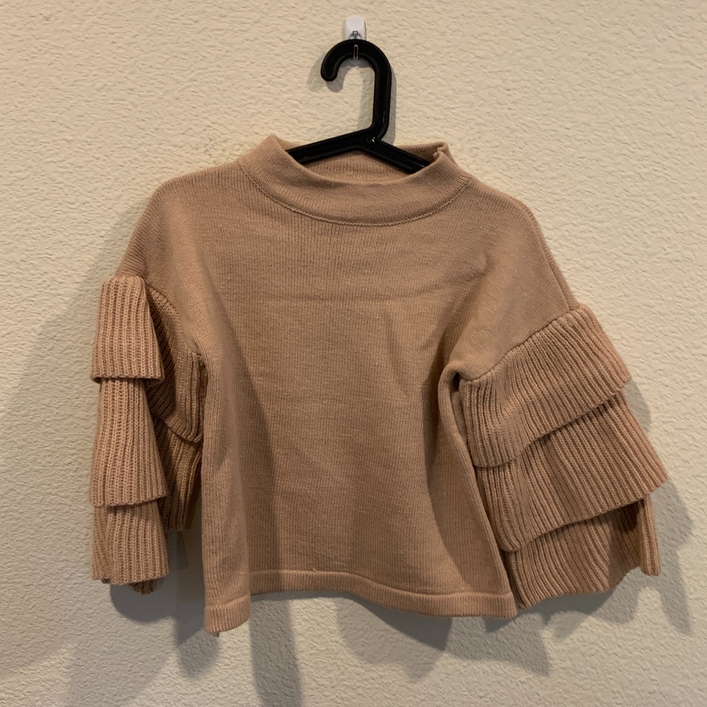Camel tiered sleeve sweater